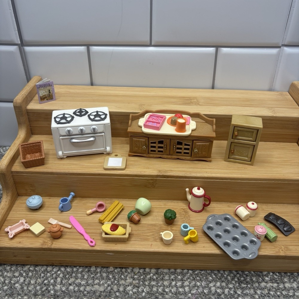 Epoch Calico Critters Kitchen Dollhouse Furniture VTG Tiny Foods Too Cute